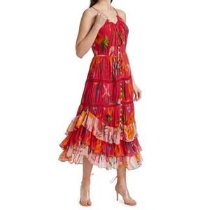 NEW NWT Farm Rio Mixed Fruits Ocean Tiered Midi Dress Size S